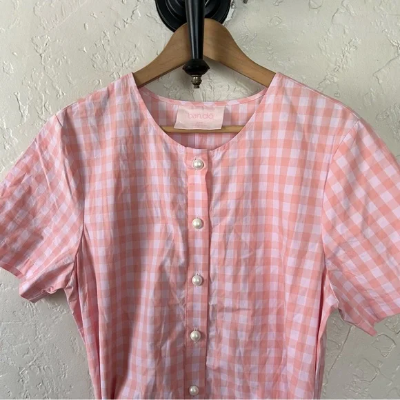 ban.do Pink Gingham Romper with Pearl Button Detail - Picture 2 of 6